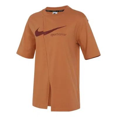 Nike (wmns)  Sportswear Collection Oversized Slit Short-sleeve Top 'light British Tan' In Brown