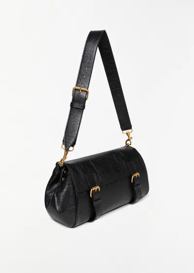Dries Van Noten Textured Leather Shoulder Bag With Gold-tone Buckle Closure In Black