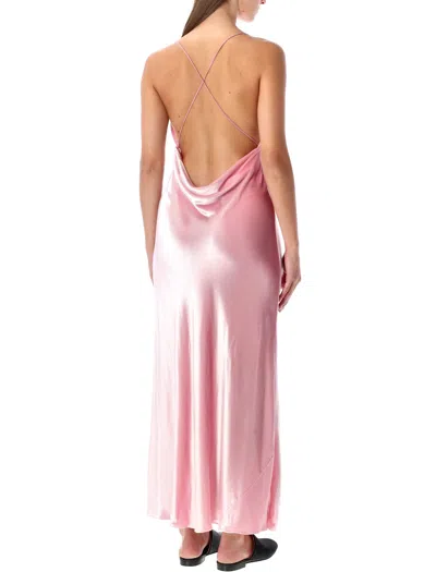 Alberta Ferretti Soft Cowl Neck Long Velvet Gown In Pink