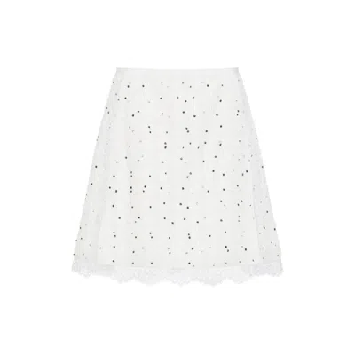 Giambattista Valli Ivory Cotton Mini Skirt With Polka Dot Design And Lace Trim In Multi