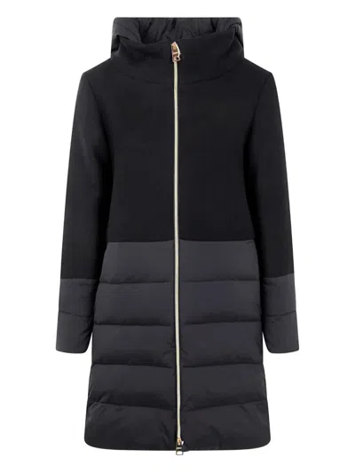 Herno Hooded Padded Jacket With Wool Inserts In Black