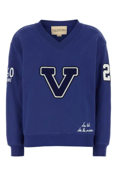 Valentino Blue Cotton "v" College Sweatshirt In Animal Print