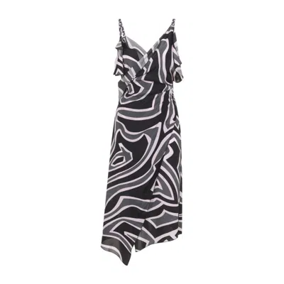 Pucci Spaghetti Strap Asymmetric Hem Dress In Multi