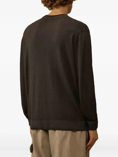 C.p. Company Fine-knit Merino Crewneck Sweater With Patch Pocket Detail In Brown