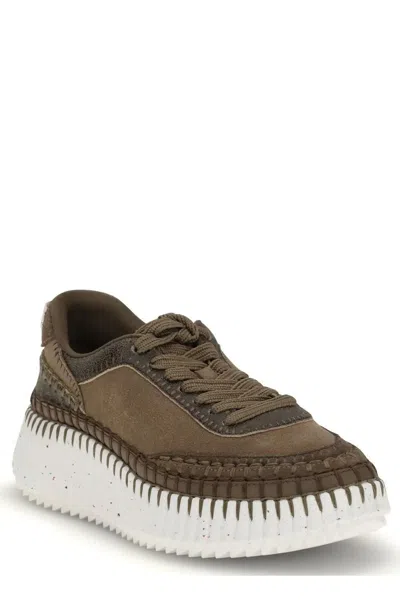 Chloé Suede Sneakers With Round Toe And Textured Sole In Multi
