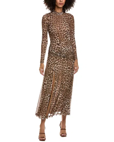 Bardot Lea Leopard Print Long Sleeve Mesh Midi Dress In Brown