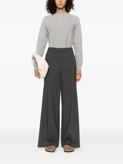 Herno Wide-leg Gray Trousers With High Waist In Gray