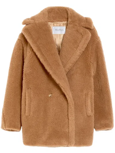 Max Mara Dramma Short Teddy Camel Silk Coats Beige In Brown