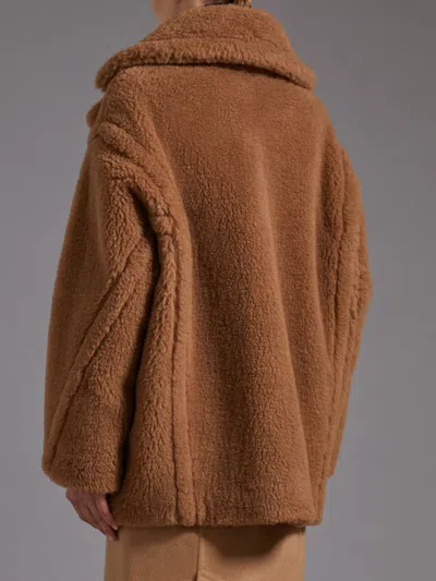 Max Mara Dramma Short Teddy Camel Silk Coats Beige In Brown