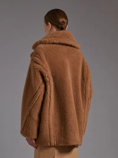 Max Mara Dramma Short Teddy Camel Silk Coats Beige In Brown