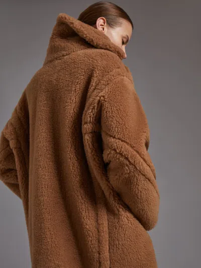 Max Mara Dramma Short Teddy Camel Silk Coats Beige In Brown