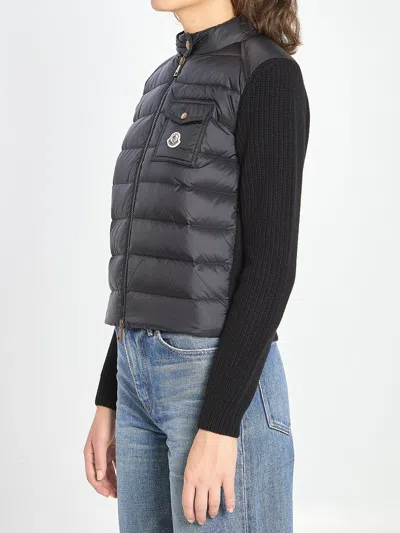 Moncler Padded Wool Cardigan With Zip In Black