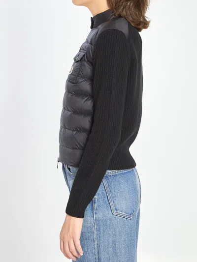 Moncler Padded Wool Cardigan With Zip In Black