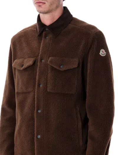 Moncler Fleece Overshirt In Brown