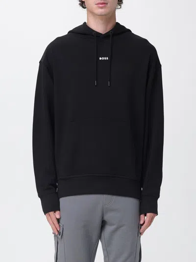 Hugo Boss Cotton-terry Hoodie With Contrast Logo In Black