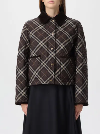 Burberry Cropped Quilted Nylon Jacket With Check Pattern Women In Brown