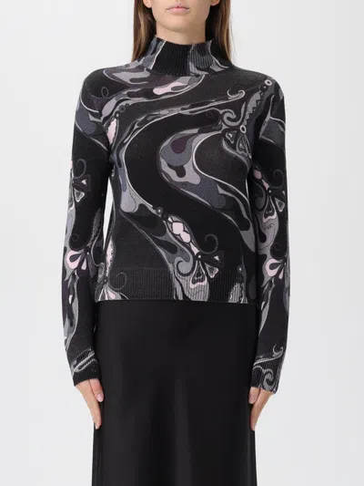 Pucci Wool Turtleneck Sweater With Print Knitwear Black In Multi