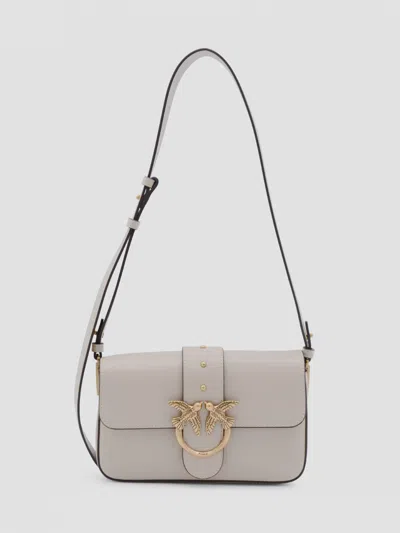 Pinko Beige Leather Mini Love Shoulder Bag In White