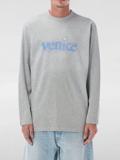 Erl Long Sleeve Graphic Print Crew Neck Top In Gray