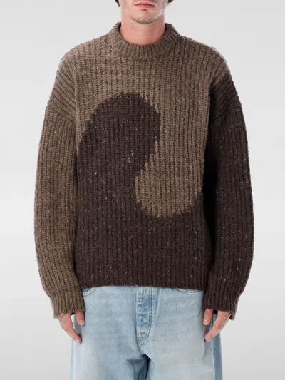 Erl Color Block Long Sleeve Knit Sweater In Brown