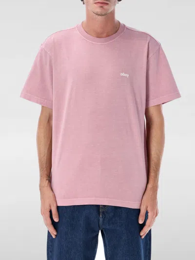 Obey Lowercase Pigment Dyed Cotton T-shirt In Pink