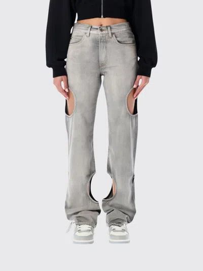 Off-white Cut-out Denim Trousers Featuring Belt Loops In Gray