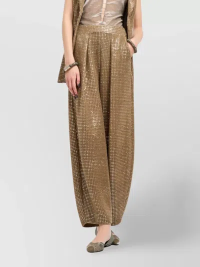 Giorgio Armani Single-pleat Jersey Trousers With A Flocked Print And Sequins In Gold