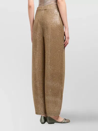 Giorgio Armani Single-pleat Jersey Trousers With A Flocked Print And Sequins In Gold