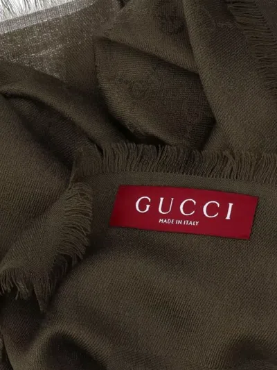 Gucci Luxurious Scarf Featuring Fringed Edges In Green