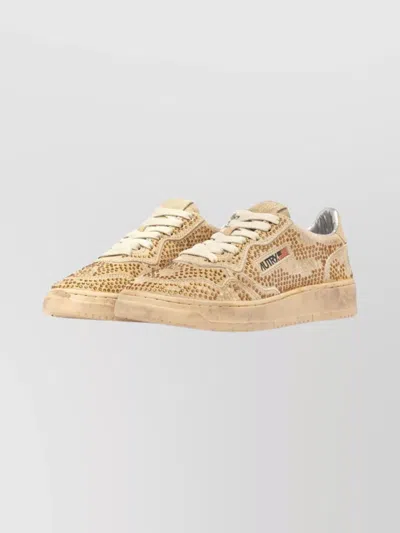 Autry Medalist Low Sneakers In Bronze Suede With Crystal Micro Rhinestones In Gold