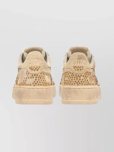 Autry Medalist Low Sneakers In Bronze Suede With Crystal Micro Rhinestones In Gold