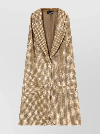 Giorgio Armani Long Jersey Waistcoat With A Flocked Print And Sequins In Gold