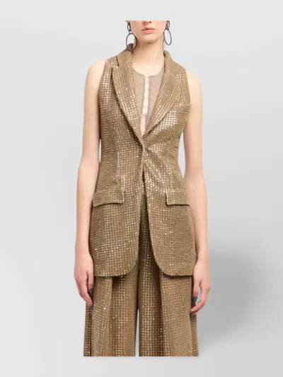 Giorgio Armani Long Jersey Waistcoat With A Flocked Print And Sequins In Gold