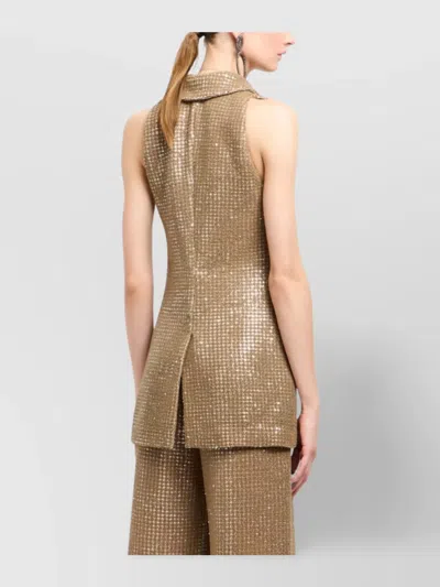 Giorgio Armani Long Jersey Waistcoat With A Flocked Print And Sequins In Gold