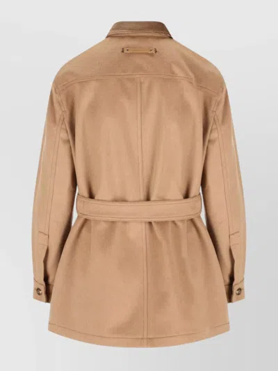 Max Mara Belted Waist Jacket Corduroy Collar In Brown