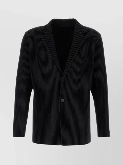 Issey Miyake Tailored Polyester Blazer Featuring Pleated Texture In Black