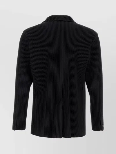 Issey Miyake Tailored Polyester Blazer Featuring Pleated Texture In Black