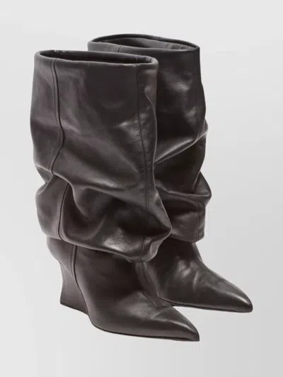 Balmain Slouchy Wedge Heel Pointed Toe Boots In Brown