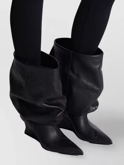 Balmain Slouchy Wedge Heel Pointed Toe Boots In Brown