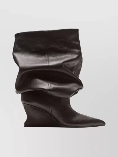 Balmain Slouchy Wedge Heel Pointed Toe Boots In Brown