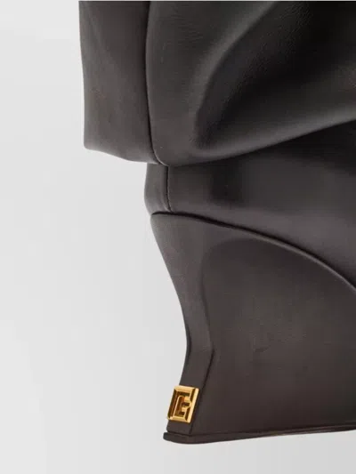 Balmain Slouchy Wedge Heel Pointed Toe Boots In Brown