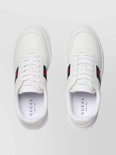 Gucci Men White Sneakers With Web Detail And Oversized Sole In Leather Man In White