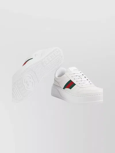 Gucci Men White Sneakers With Web Detail And Oversized Sole In Leather Man In White
