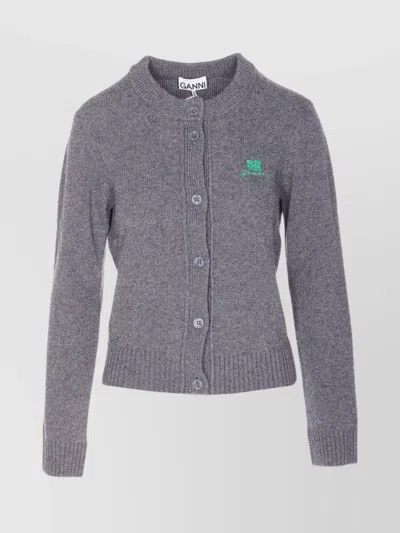 Ganni Future Knit Cardigan Crewneck In Gray