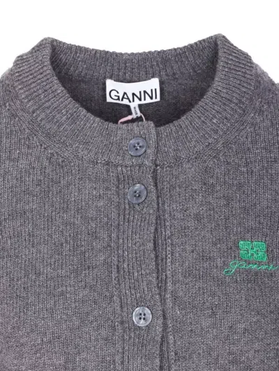 Ganni Future Knit Cardigan Crewneck In Gray