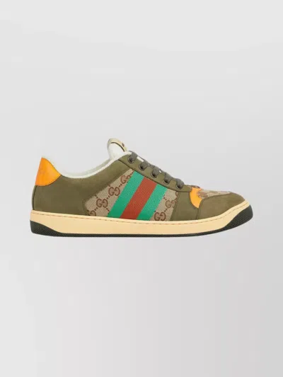 Gucci Men Screener Low-top Leather And Gg Supreme Fabric Sneakers In Multi