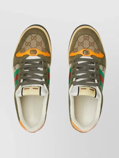 Gucci Men Screener Low-top Leather And Gg Supreme Fabric Sneakers In Multi