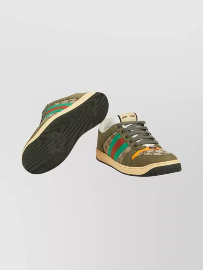Gucci Men Screener Low-top Leather And Gg Supreme Fabric Sneakers In Multi