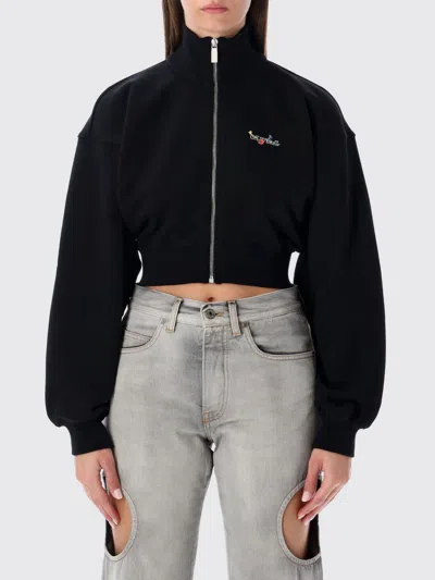 Off-white Floral Print Cropped Sweatshirt With High Collar In Black