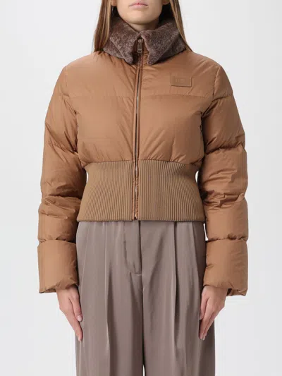 Fendi Short Padded Down Jacket With Shearling Collar Clothing In Brown